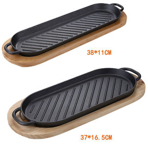 Sartén larga <span class=keywords><strong>Teppanyaki</strong></span> de hierro fundido Sartén Ovalada para asar con orejas para bistec <span class=keywords><strong>Fish</strong></span> Tomahawk - Product Image 2