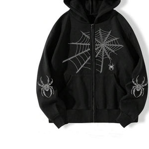 2025 New Arrival French Terry <b>Hoodie</b> <b>Black</b> <b>Plain</b> Basics,Cotton Blended Rhinestones <b>Hoodie</b> <b>Men</b> Full Zip up Plus Size Hoodies - Product Image 4