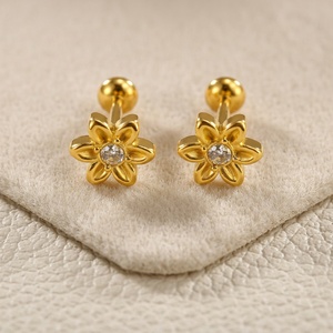 Zoryn F136 <b>Titanium</b> Alloy Threaded Flower Diamond-Encrusted Unisex High-End Ear Bone Lip Nose <b>Studs</b> Headscarves - Product Image 1