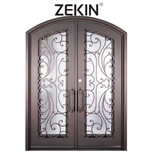 Meilleure vente porte en fer simulée entrée avant double porte haute sécurité anti-ouragan arc haut portes en fer fantaisie - Product Image 3