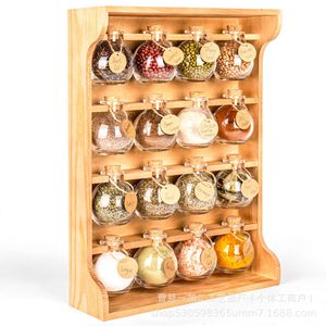 Wooden Kitchen Spice Rack 4 Layers <b>Wall</b> Mounted <b>Hanging</b> Condiment <b>Storage</b> Organizer Rectangle Shape - Product Image 1