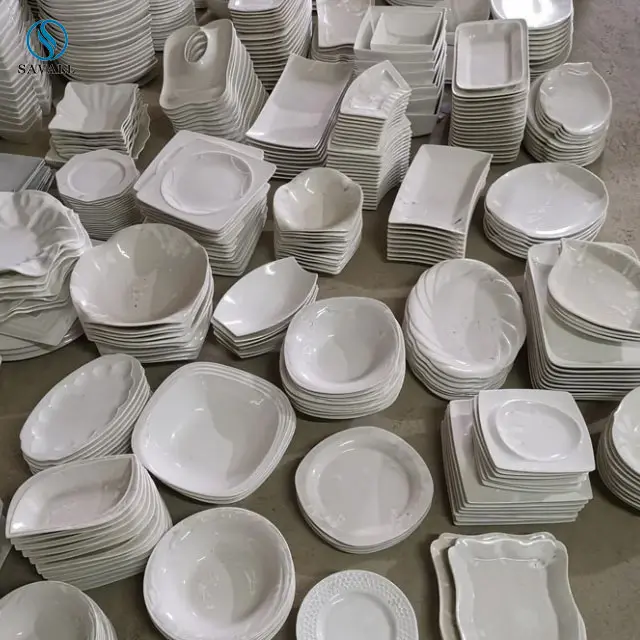 Savall Stok Pabrik Piring Putih Mangkuk Pegas Keramik Dijual Oleh Karton Porselen Set Alat Makan Malam untuk Hotel