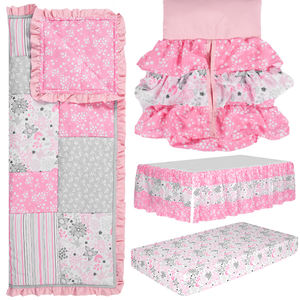 ピンクの花柄寝具セット看護ベッドスカートコットベビーベビーベッド寝具セット女の子用 - Product Image 2