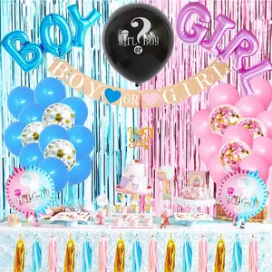 Gender Reveal Party Supplies Baby Party Decoration BOY OR GIRL Flag Confetti Balloon Photo Props