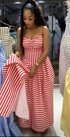Nouvelle Robe Midi Rayée Vintage Printemps-Été 2026 à Bretelles, Coupe Trapèze, Taille Cintrée, Style Vacances Australie, Vente Transfrontalière