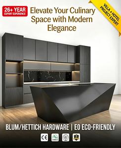 Meubles de cuisine modulaires laqués sur mesure, armoires de cuisine en contreplaqué à fermeture amortie, meubles de luxe pour toute la maison pour projet de villa - Product Image 1