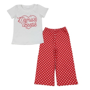 Ensemble de vêtements pour bébé fille RTS MAMA'S Bestie, t-shirt à imprimé décontracté et pantalon large, 2 pièces, mignon, respirant, vente en gros - Product Image 1