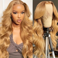 # Perruque de cheveux humains vierges brésiliens blond miel 27, sans colle, ondulée, avec dentelle frontale HD transparente, densité personnalisable, pour femmes