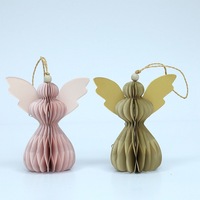 Boules de Noël en papier origami nid d'abeille en forme d'ange, ornements d'arbre, bords argentés, lanternes suspendues, style moderne minimaliste
