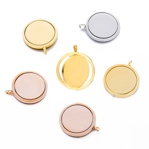 Pendentif rond rotatif vierge en acier inoxydable poli, 3 couleurs, 25 mm, gravable pour collier DIY, dropshipping disponible - Product Image 2