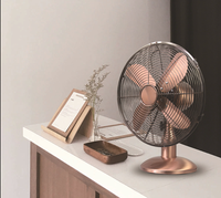 Ventilateur de table vintage en métal à 4 pales en aluminium de 10 pouces, mécanique, 3 vitesses, fonctionnement silencieux, luxe pour la maison, cuivre antique, salon