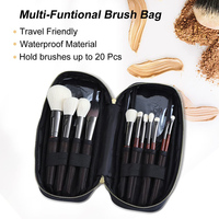 Porte-pinceaux de maquillage personnalisé, résistant à l'eau, pliable, portable, avec fermeture éclair, en cuir PU, tendance, petite capacité