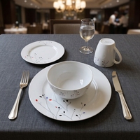 Service de table en porcelaine 16 pièces / Ensemble d'assiettes et de bols à motifs pour 4 personnes