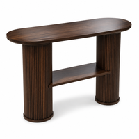 Table console ovale moderne cannelée avec rangement dissimulé en bois de noyer, table d'entrée pour couloir et salon, mobilier de luxe intelligent