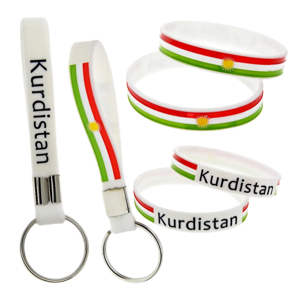 Lettere personalizzate stampate paese nazionale Kurdistan cargo Tag cinturino da polso in Silicone bracciale in gomma portachiavi portachiavi