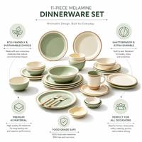 Ensemble de vaisselle en mélamine incassable de qualité A5, design moderne nordique vert sauge mat, pour la table à manger à la maison
