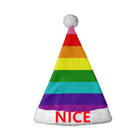 Bonnet de Noël personnalisé en polaire corail doux et chaud, motif drapeau arc-en-ciel droit, pour la marche des fiertés et les fêtes costumées de Noël
