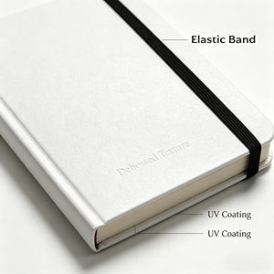 Carnet A5 à couverture rigide en cuir PU blanc de qualité supérieure, personnalisé, avec estampage à chaud doré et bande élastique – Prix de gros avantageux - Product Image 3