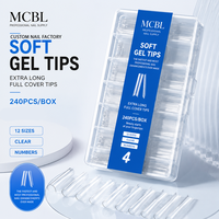 Faux ongles en gel souple à couverture complète, longs, forme cercueil, transparents, 240 pièces, OEM ODM, emballage personnalisé, vente en gros, fournitures pour salons de manucure
