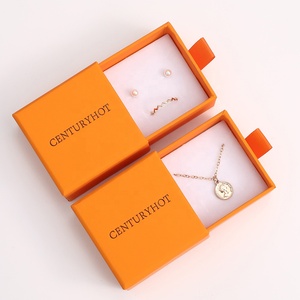 Custom Logo Personalized Orange Sliding <b>Drawer</b> Jewelry Box Cardboard Packaging for Bracelet Necklace Earrings 6x6x3.5cm - Product Image 1
