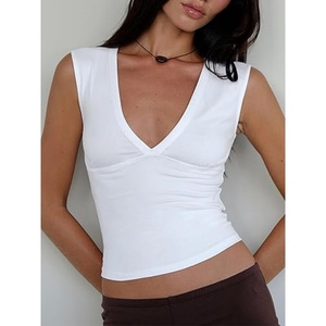 Crop top pour femmes, débardeurs extensibles pour femmes, débardeurs personnalisés <span class=keywords><strong>en</strong></span> nylon et élasthanne sans manches, coupe ajustée, <span class=keywords><strong>col</strong></span> <span class=keywords><strong>en</strong></span> <span class=keywords><strong>V</strong></span> profond, débardeurs mignons pour femmes - Product Image 3