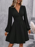 Vestido de Mujer Estilo Europeo 2026, Cuello Inclinado, Cintura Ajustada, Manga Abullonada, Estilo Francés para Mujeres Maduras