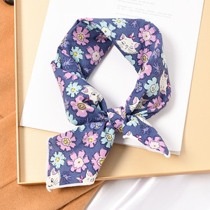 Pañuelo Cuadrado <span class=keywords><strong>de</strong></span> Algodón Puro para Mujer, Estampado Floral, Estilo Retro, 55x55cm, para Verano-Otoño - Product Image 5