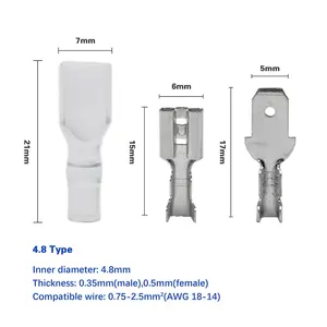 200Pcs Terminal Female Male Connector 2.8/4.8/6.3mm Butt Splice Terminals For Wire Crimp Cable Car Accessories Spade Connector