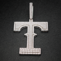 Pendentif Lettre T Personnalisée pour Homme en Moissanite Couleur D « Hip Hop Iced Out » qui Passe au Testeur de Diamant, en Argent 925 avec Certificat GRA, Bijoux Fins
