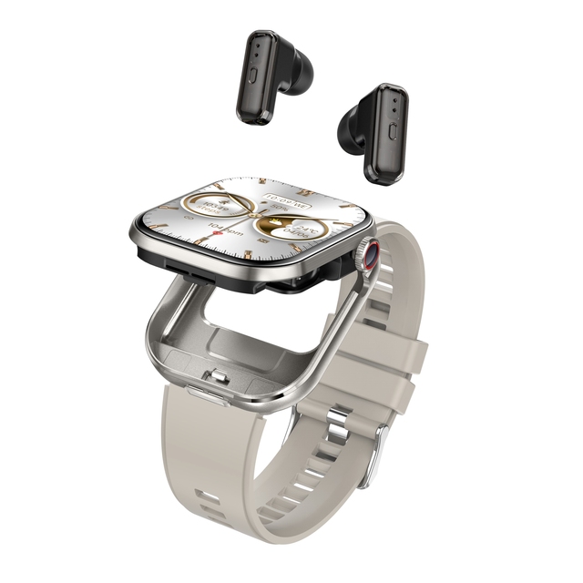 DF EDS T99 Smart Watch with Earbuds 2-in-1 Magnetic Charging Sleep Tracker AMOLED Display Steel Case Unisex