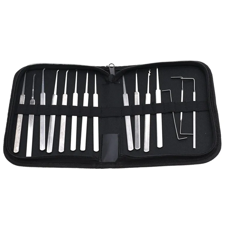 YH9273 15pcs Stainless Steel Lock Pick Set, Locksmith Tools