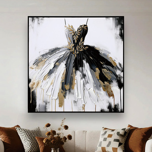 Arte Mural Moderno, Pintura al Óleo <span class=keywords><strong>de</strong></span> Vestido <span class=keywords><strong>de</strong></span> Bailarina Texturizado con Decoración <span class=keywords><strong>de</strong></span> Pan <span class=keywords><strong>de</strong></span> Oro, Pintura Artística en Lienzo con Marco <span class=keywords><strong>de</strong></span> Madera - Product Image 2