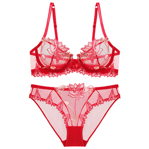 Soutien-gorge en maille brodé de cerises transparentes ultra-minces sexy en dentelle grande taille pour femmes - Product Image 1