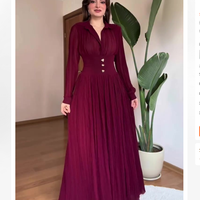 Robe longue plissée en mousseline pour femme, col en V, manches longues, pour mariage automne-hiver et soirée de gala