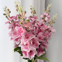 Plante artificielle de couleur rose, toucher réel, légère, branche et feuilles de Delphinium, parfumée, réaliste, décoration d'intérieur, faite à la main