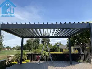 Gazébo de toit extérieur en métal avec écran rétractable, Pergola extérieure en aluminium, toit d'ouverture