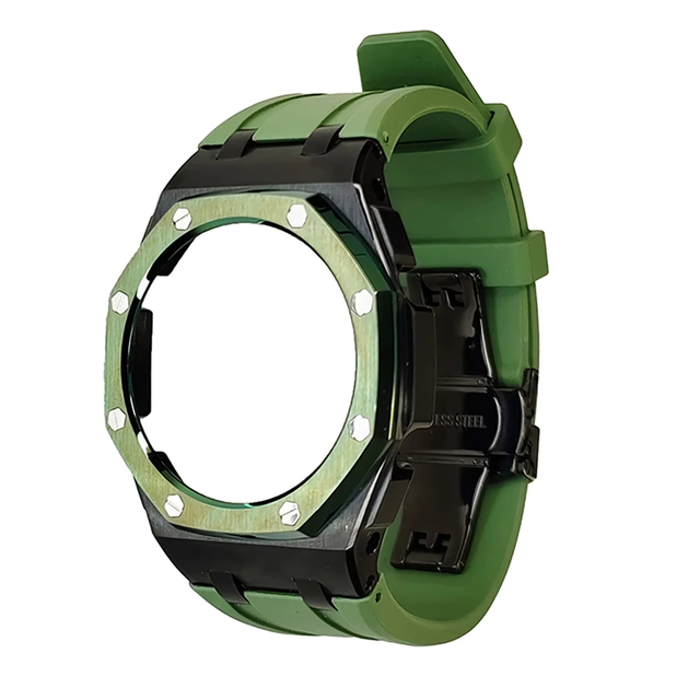Offshore Dark Green Steel case Green Fluororubber Strap Set Mod Kits GA2100 GA2110 GAB2100 CASIOAK Band Modify Watch