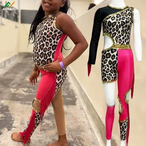 Normzl gros paillettes frange Majorette Performance Costume personnalisé imprimé léopard rose et noir Majorette danse uniformes - Product Image 1