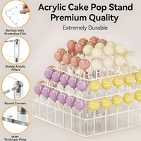 Support de présentation pour sucettes en acrylique transparent effet vaguelettes d'eau, 3 niveaux, avec quincaillerie dorée, pour cake pops, pâtisseries, desserts et décorations de fête
