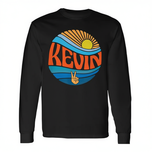 T-shirt a maniche lunghe Kevin con design vintage tramonto, stile groovy - Product Image 2