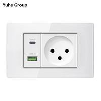 Interrupteur mural avec prise, verre trempé à quatre couleurs, tactile, durable, installation facile, charge rapide USB type C, indice de protection IP21, 16A
