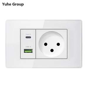 Panel de vidrio templado de cuatro colores, estándar israelí, con interruptor de lámpara de pared de carga rápida USB tipo C, módulo de teléfono y TV satelital. - Product Image 1