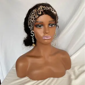 Mannequin Head with Shoulders Plastic Black Lips for Wigs Earrings Hat Display