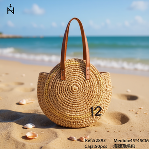 Sac de plage en paille tressé rond 45x45 cm pour l'été - Product Image 2