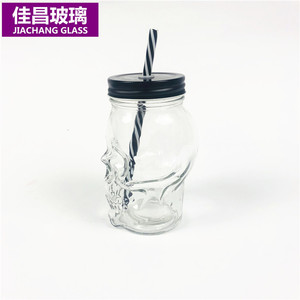 Bán Buôn Skull Shaped Glass Mason Jar 450 Ml Với Nắp Và Rơm Uống Cup - Product Image 6