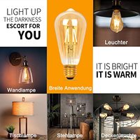 Ampoule LED à filament Edison rétro vintage décorative, globe ambré, dimmable, 4W 6W 8W E26 E27 ST58 ST64