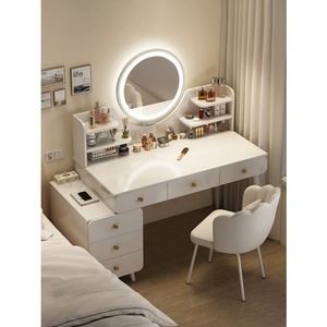 Withe Modern Wooden Side Cabinet Smart Makeup Table <strong>Bedroom</strong> Furniture <strong>Light</strong> <strong>Mirror</strong> <strong>With</strong> 3 Drawers and Chair Dressing Tables - Product Image 1