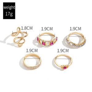 Anello geometrico di cristallo rosa Vintage 5 pz/set per le donne di moda creativa in metallo irregolare anello da dito ogni giorno indossando gioielli - Product Image 5