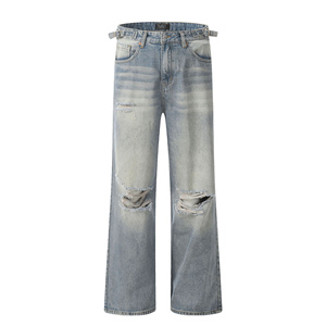 Jeans Dritti Strappati Personalizzati Stile High Street, Denim Largo e Baggy per Ragazzi e Ragazze, Lavaggio Estivo con Effetto Trasparente - Product Image 2
