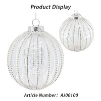 Boule de Noël à paillettes transparentes multi-tailles en gros, ornement suspendu, boule rayée pour arbre de Noël, décoration de fête familiale en intérieur